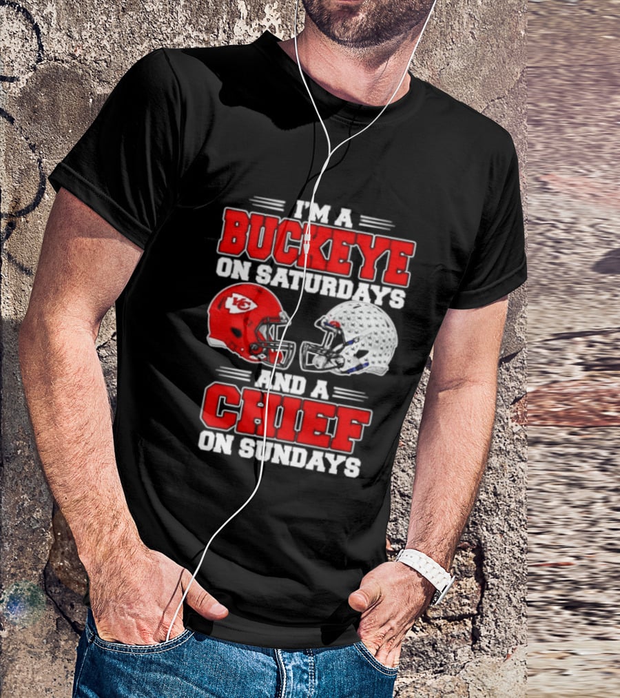 Ohio State Buckeye Saturdays Kansas City Chiefs Sundays Football Helmets T-Shirt
