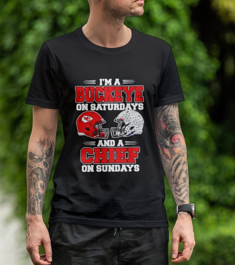 Ohio State Buckeye Saturdays Kansas City Chiefs Sundays Football Helmets T-Shirt
