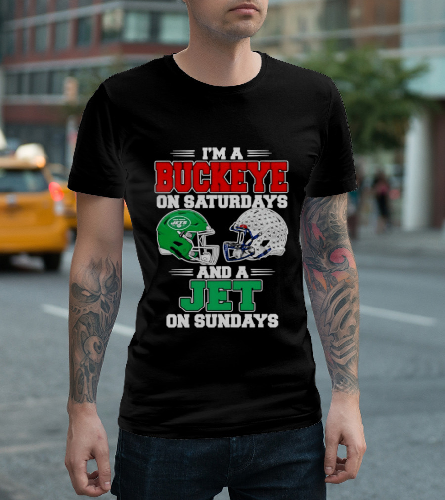 Ohio State Buckeyes Saturdays New York Jets Sundays Football Helmets T-Shirt