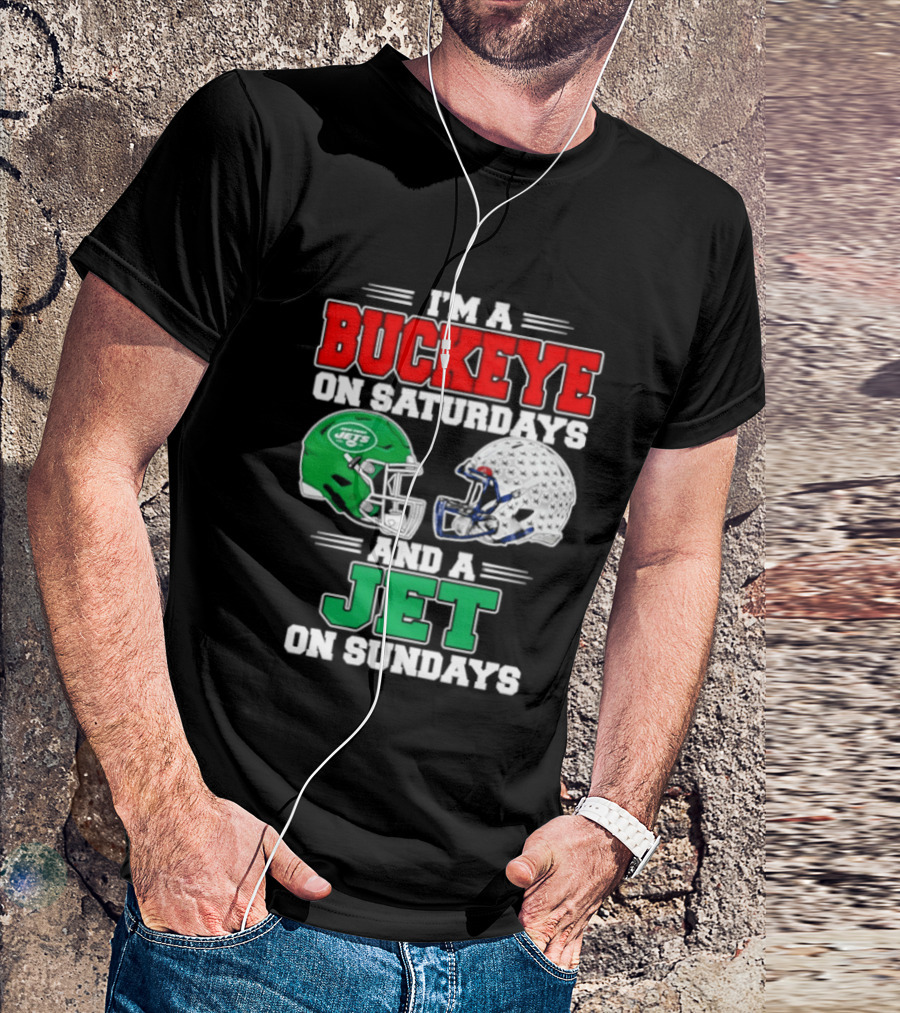 Ohio State Buckeyes Saturdays New York Jets Sundays Football Helmets T-Shirt