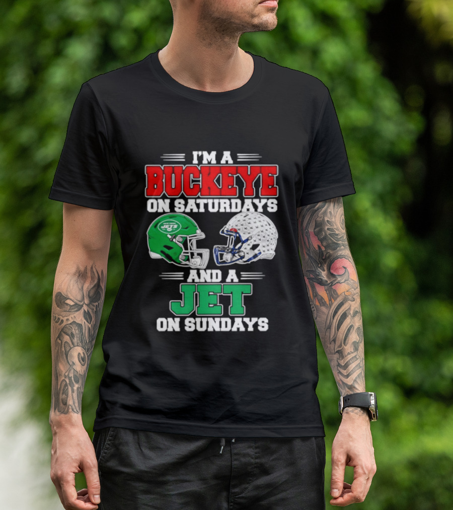 Ohio State Buckeyes Saturdays New York Jets Sundays Football Helmets T-Shirt