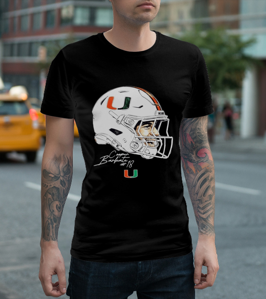 NCAA Football Miami Hurricanes Cooper Barkate #18 Game Face Helmet Miami T-Shirt