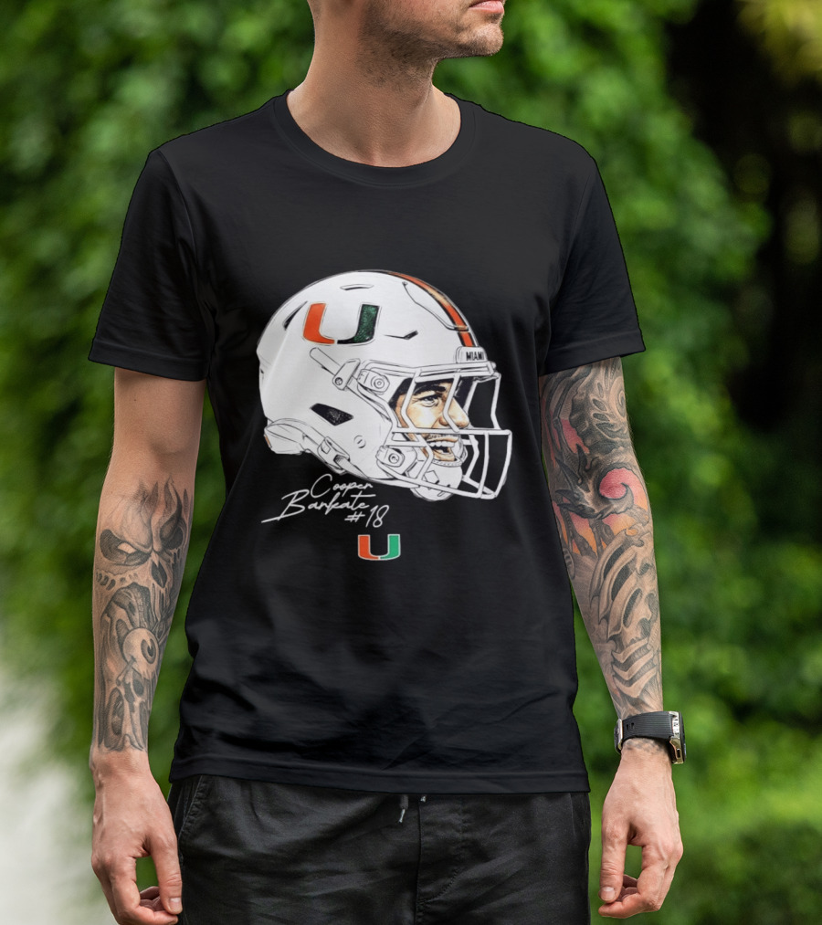 NCAA Football Miami Hurricanes Cooper Barkate #18 Game Face Helmet Miami T-Shirt