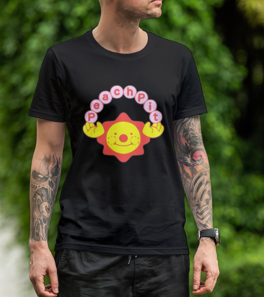 Peach Pit Smiling Sun With Playful Hands T-Shirt