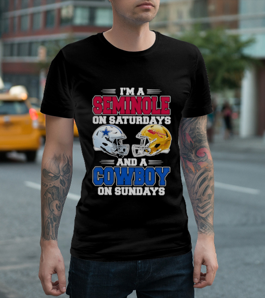 I'm A Seminole On Saturdays And A Cowboy On Sundays Football Helmets T-Shirt