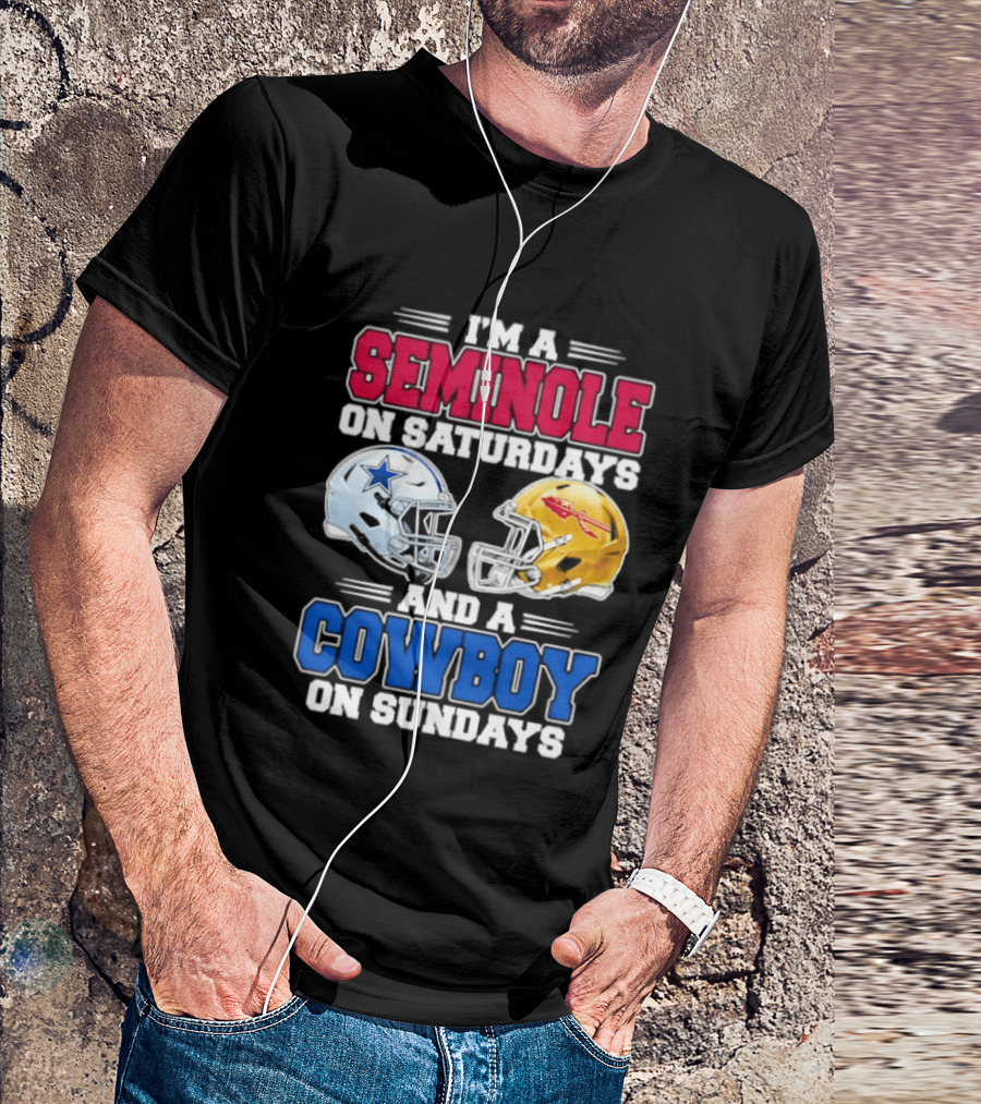 I'm A Seminole On Saturdays And A Cowboy On Sundays Football Helmets T-Shirt