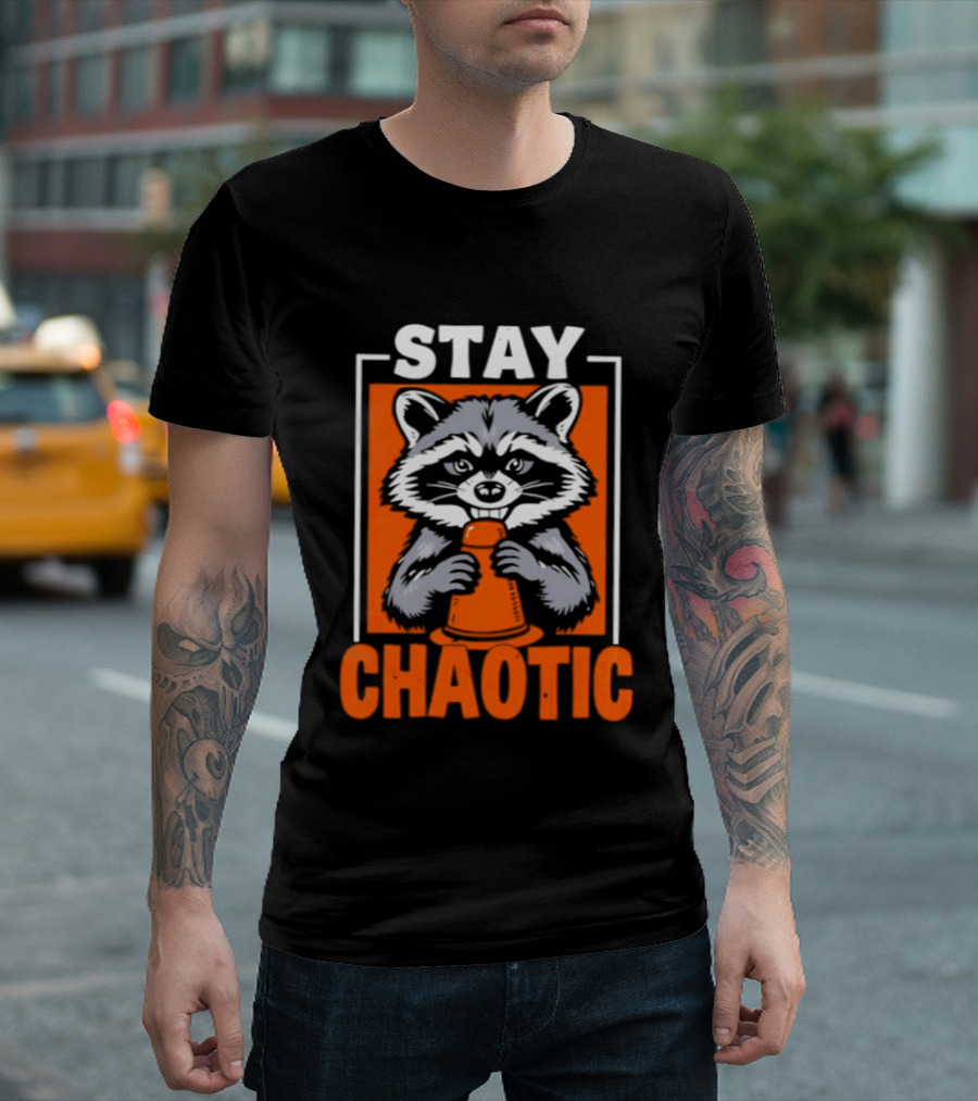 Stay Chaotic Raccoon Mischief Orange T-Shirt