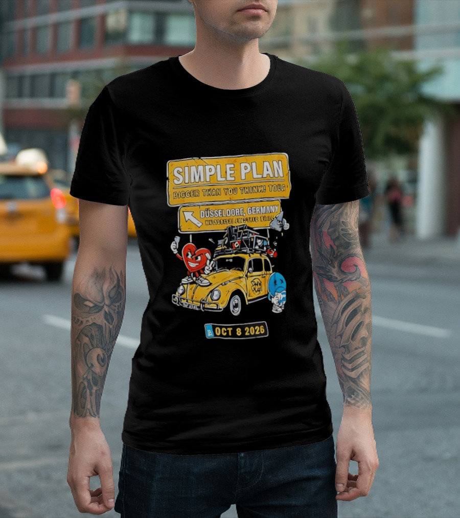 SIMPLE PLAN Bigger Than You Think Tour Düsseldorf Germany Oct 8 2026 Vintage Car Cartoon T-Shirt