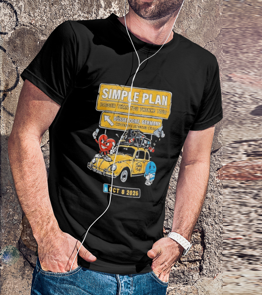 SIMPLE PLAN Bigger Than You Think Tour Düsseldorf Germany Oct 8 2026 Vintage Car Cartoon T-Shirt