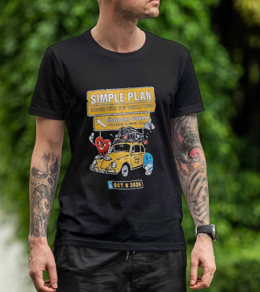 SIMPLE PLAN Bigger Than You Think Tour Düsseldorf Germany Oct 8 2026 Vintage Car Cartoon T-Shirt