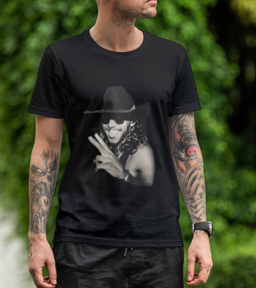Warren Zeiders Cowboy Hat Black Sunglasses Peace Sign T-Shirt