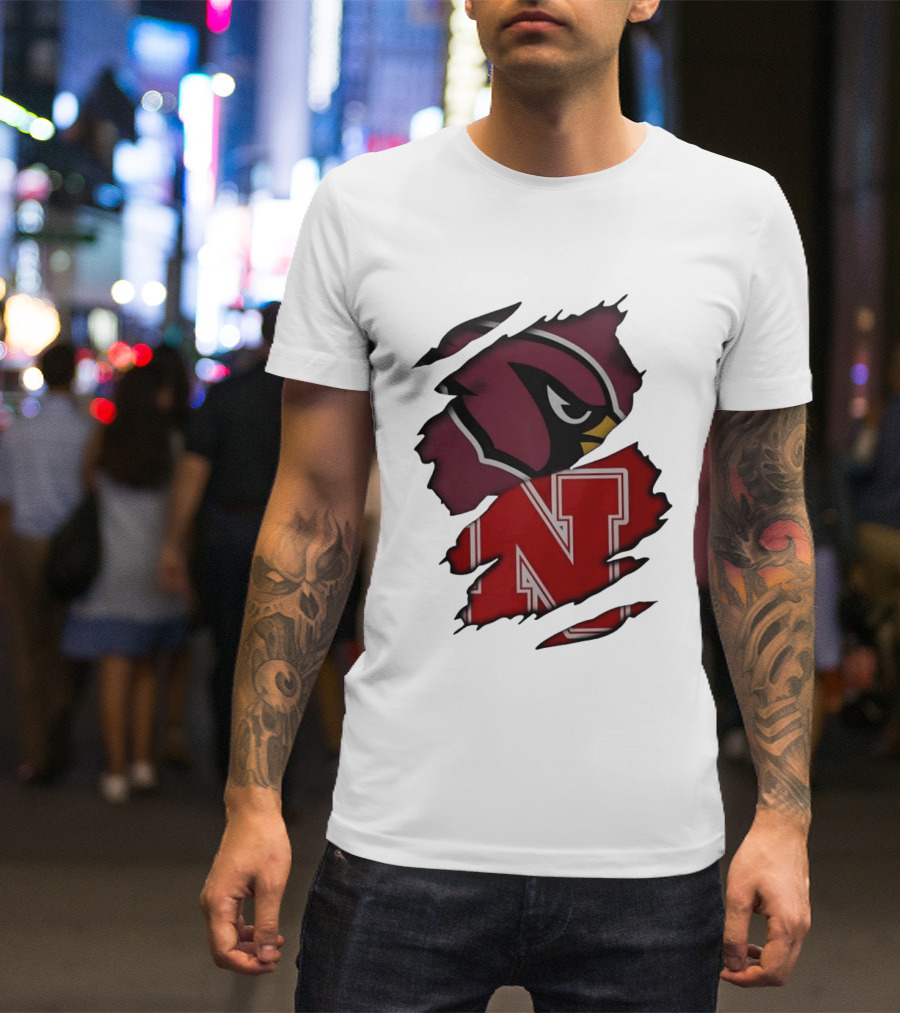 Arizona Cardinals And Nebraska Cornhuskers Ripped Logo Blend T-Shirt