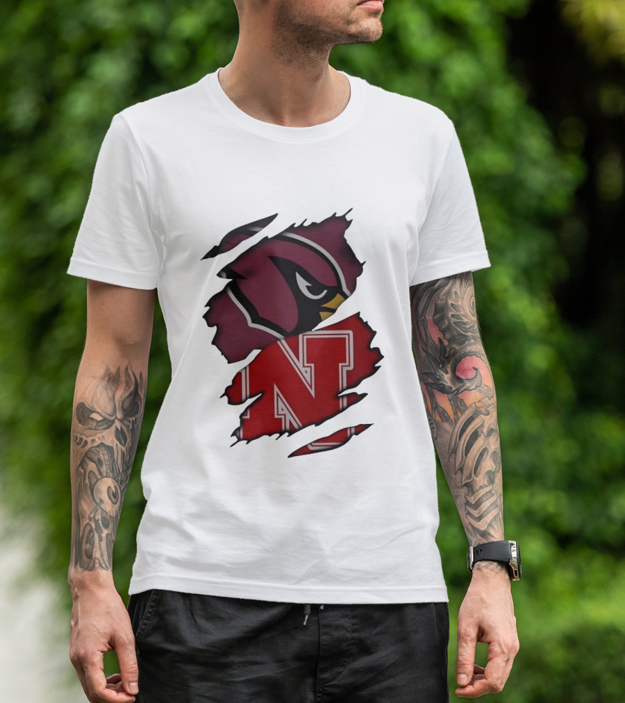 Arizona Cardinals And Nebraska Cornhuskers Ripped Logo Blend T-Shirt