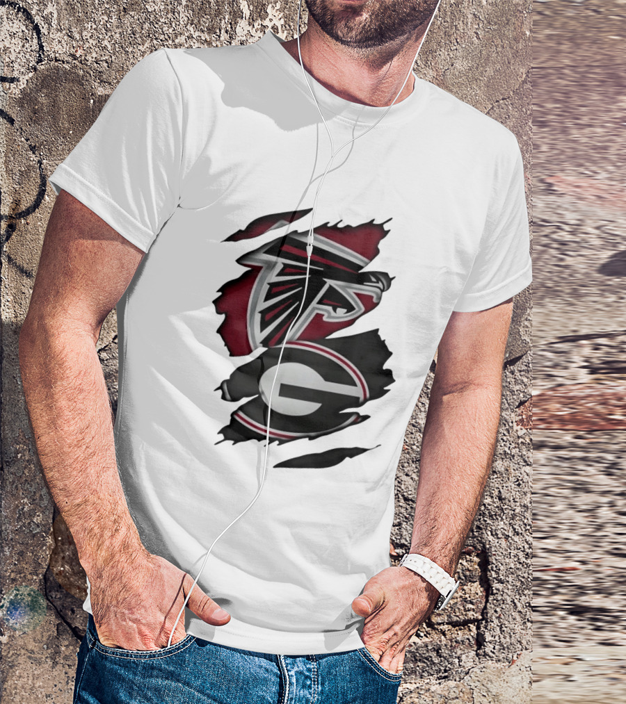 Atlanta Falcons Georgia Bulldogs Torn Skin Fan Gear T-Shirt