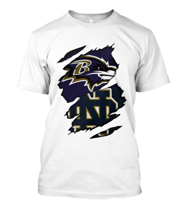 Baltimore Ravens Notre Dame Fighting Irish Ripped Logo Clash T-Shirt