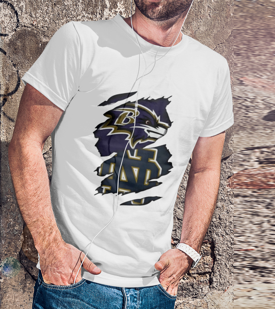 Baltimore Ravens Notre Dame Fighting Irish Ripped Logo Clash T-Shirt
