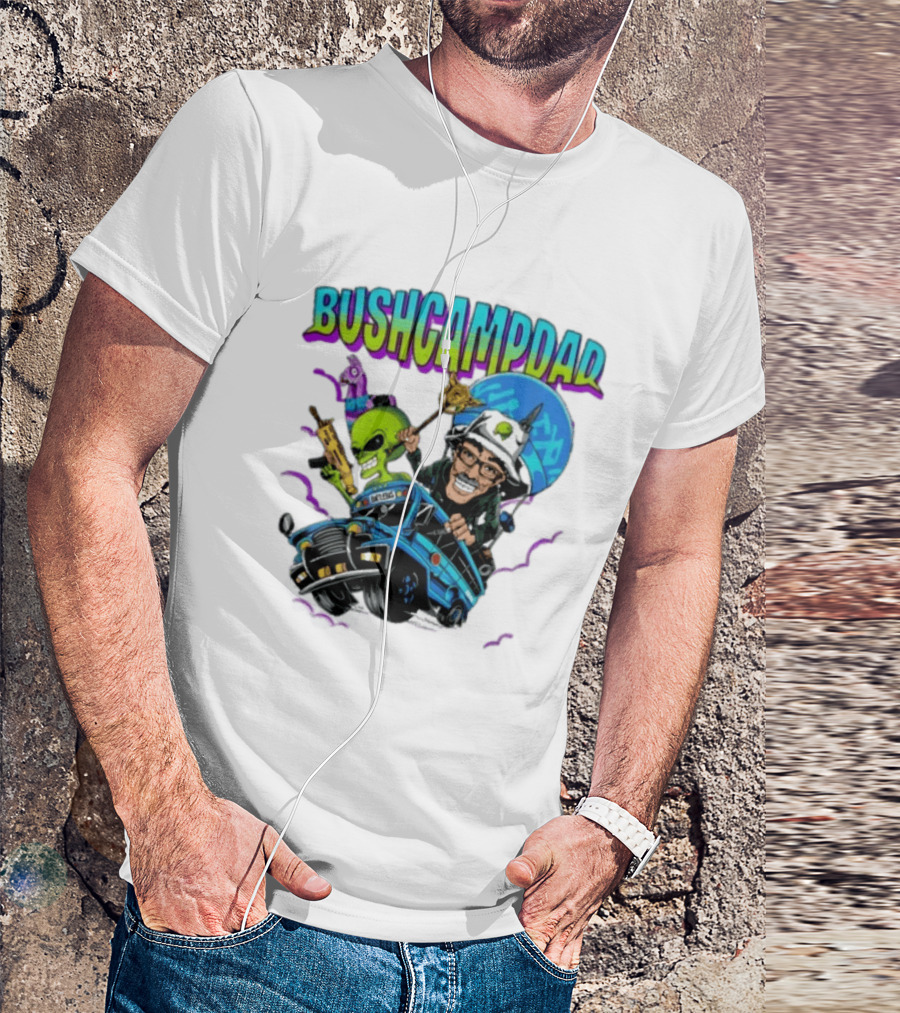 BUSHCAMPDAD Bush Camper The Battle Bus Alien Adventure T-Shirt
