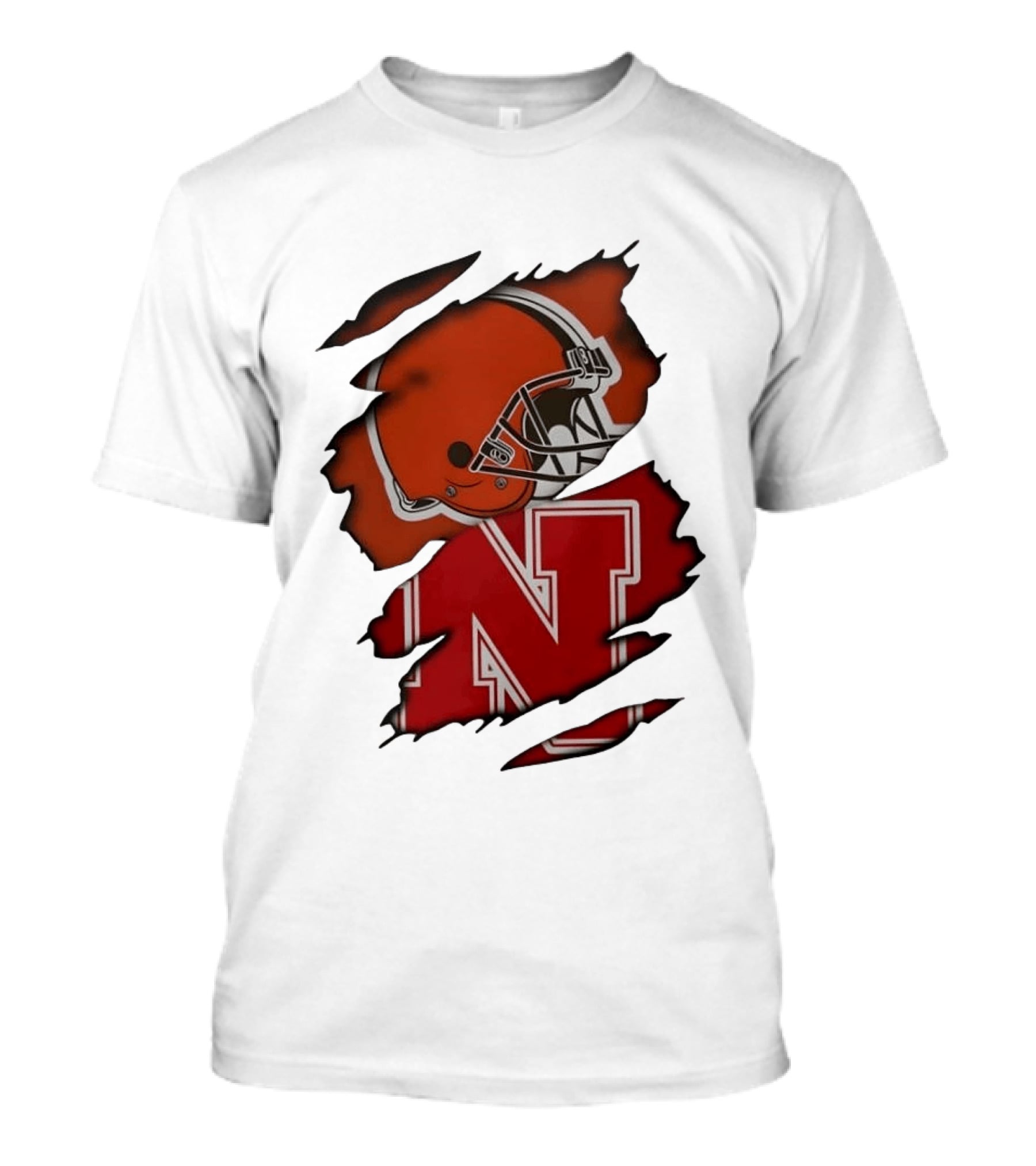 Cleveland Browns Football Helmet Nebraska Cornhuskers N Distressed T-Shirt
