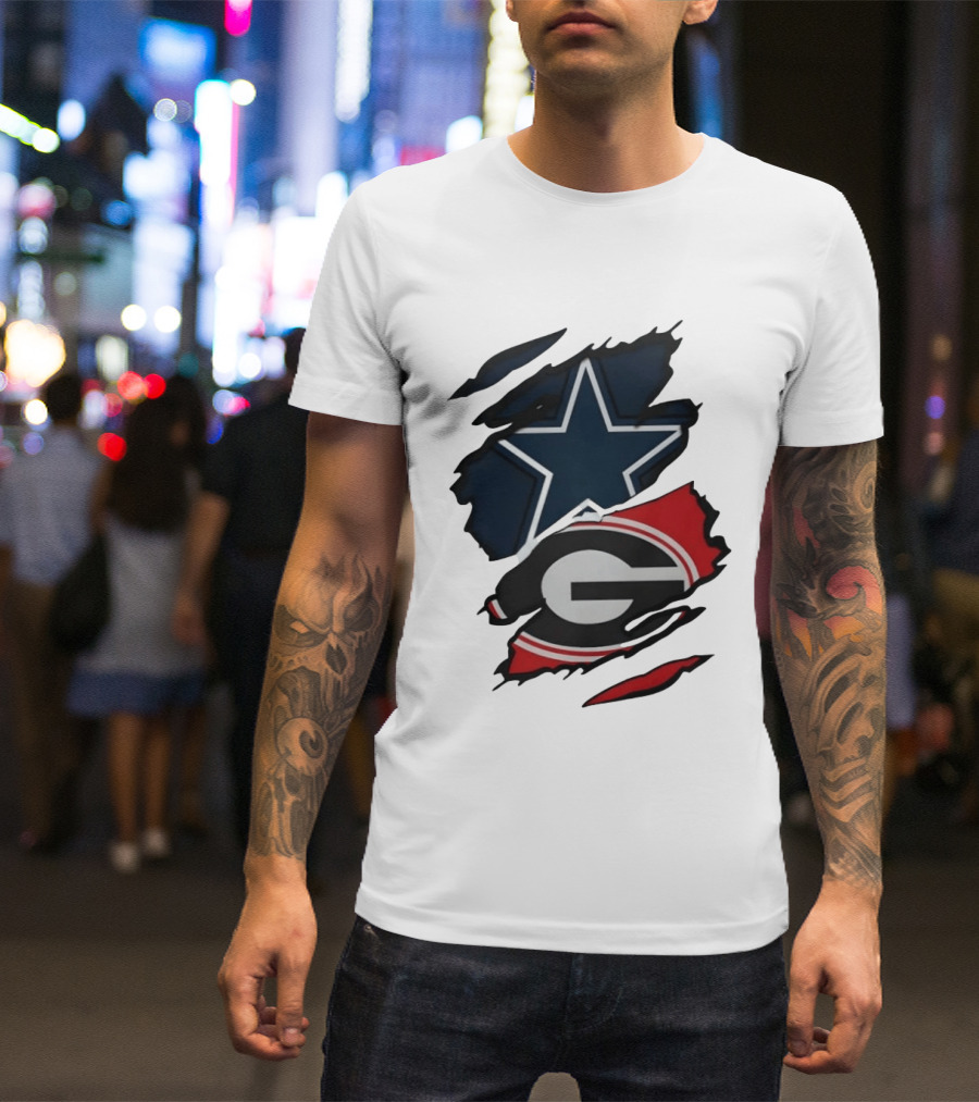 Dallas Cowboys Star Georgia Bulldogs Ripped Fabric T-Shirt