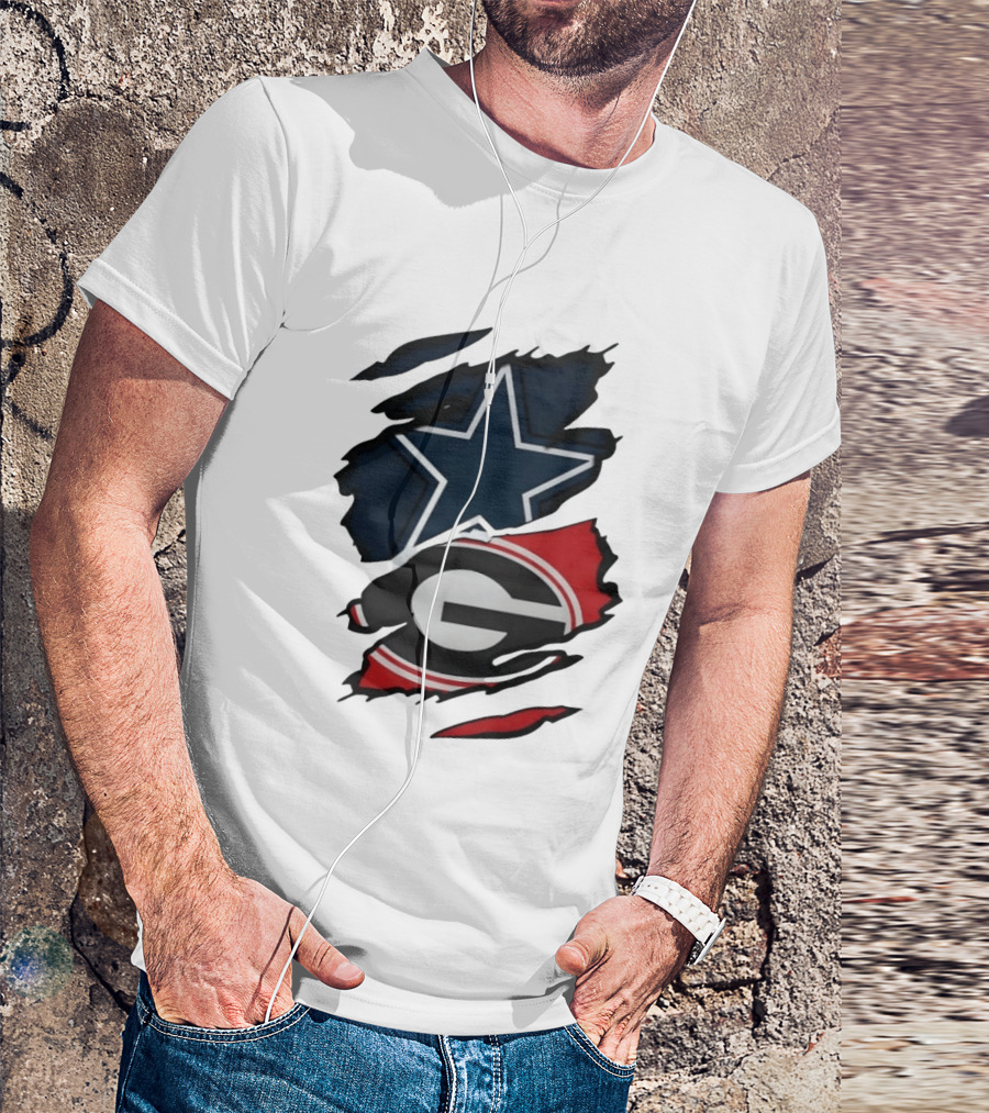 Dallas Cowboys Star Georgia Bulldogs Ripped Fabric T-Shirt