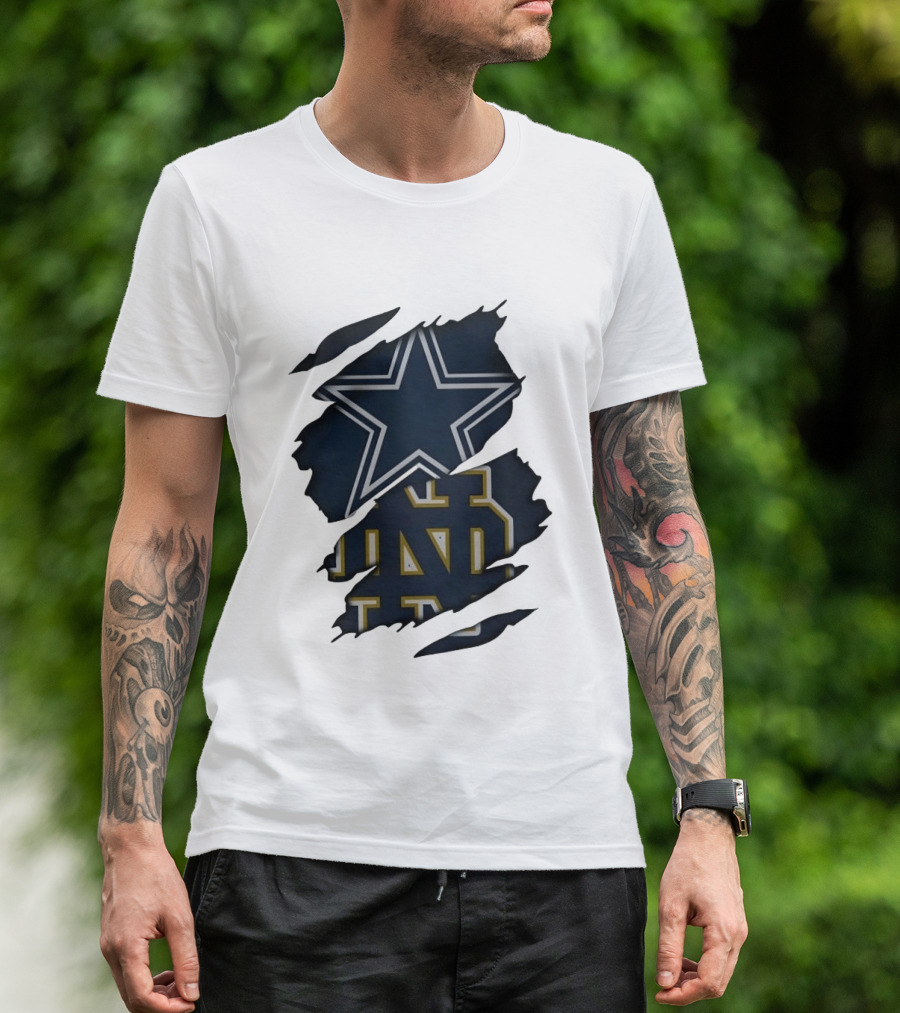 Dallas Cowboys Star And Notre Dame Fighting Irish ND Distressed Fan T-Shirt