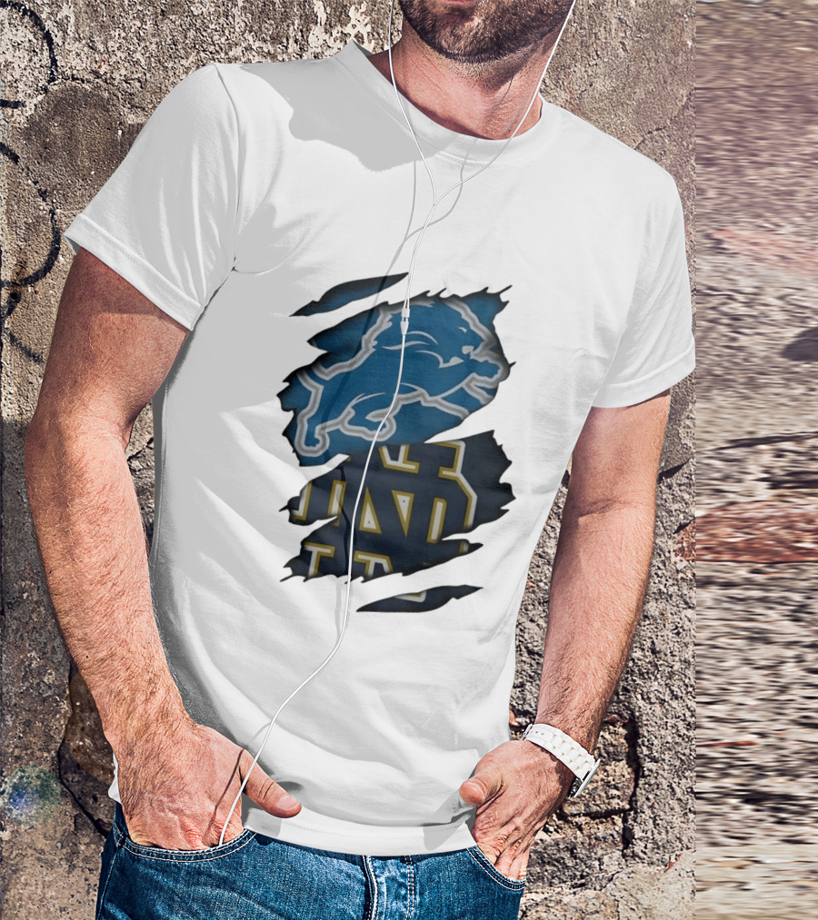 Detroit Lions Notre Dame Fighting Irish Distressed Logo Combination T-Shirt