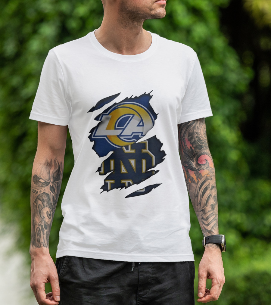 Los Angeles Rams Notre Dame Fighting Irish Ripped Effect LA ND T-Shirt