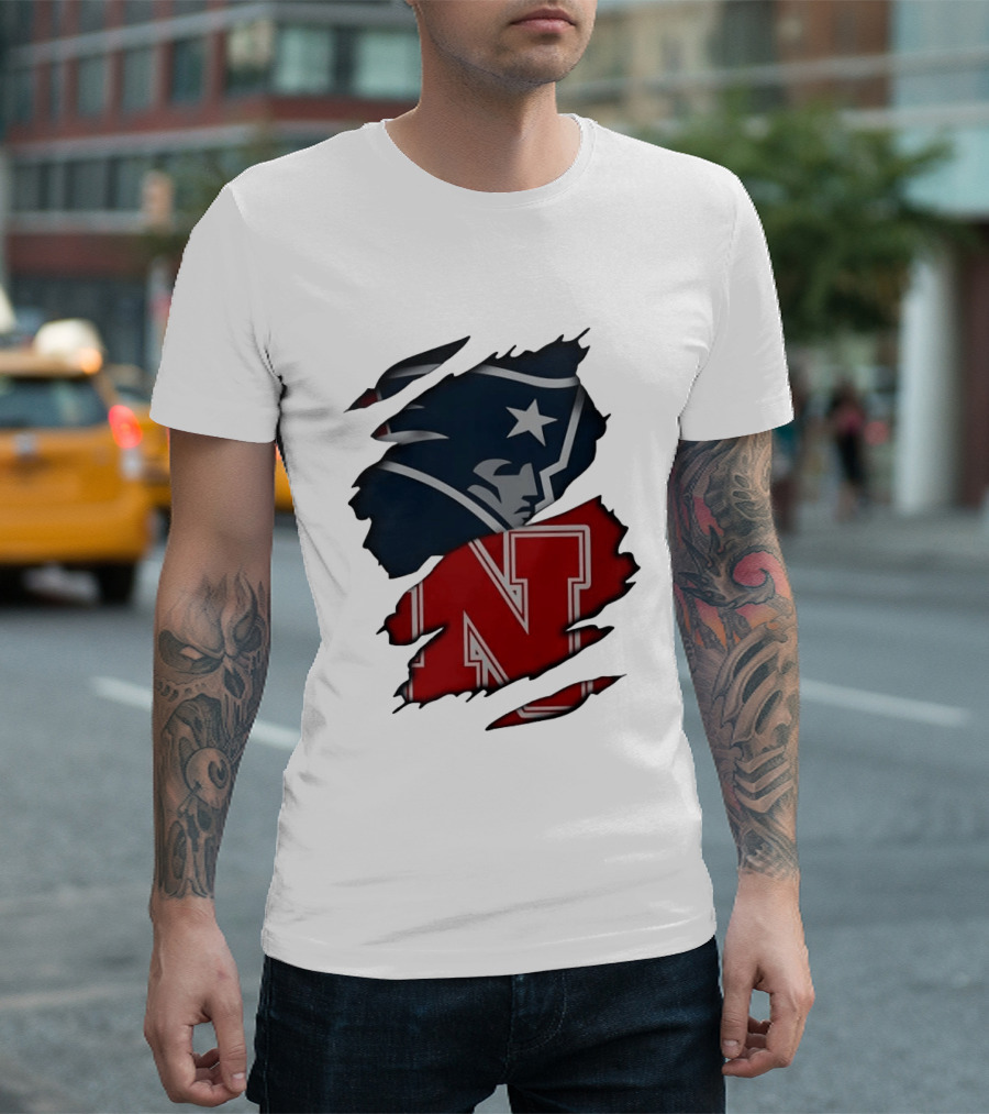 New England Patriots Nebraska Cornhuskers Distressed Logo Mashup T-Shirt