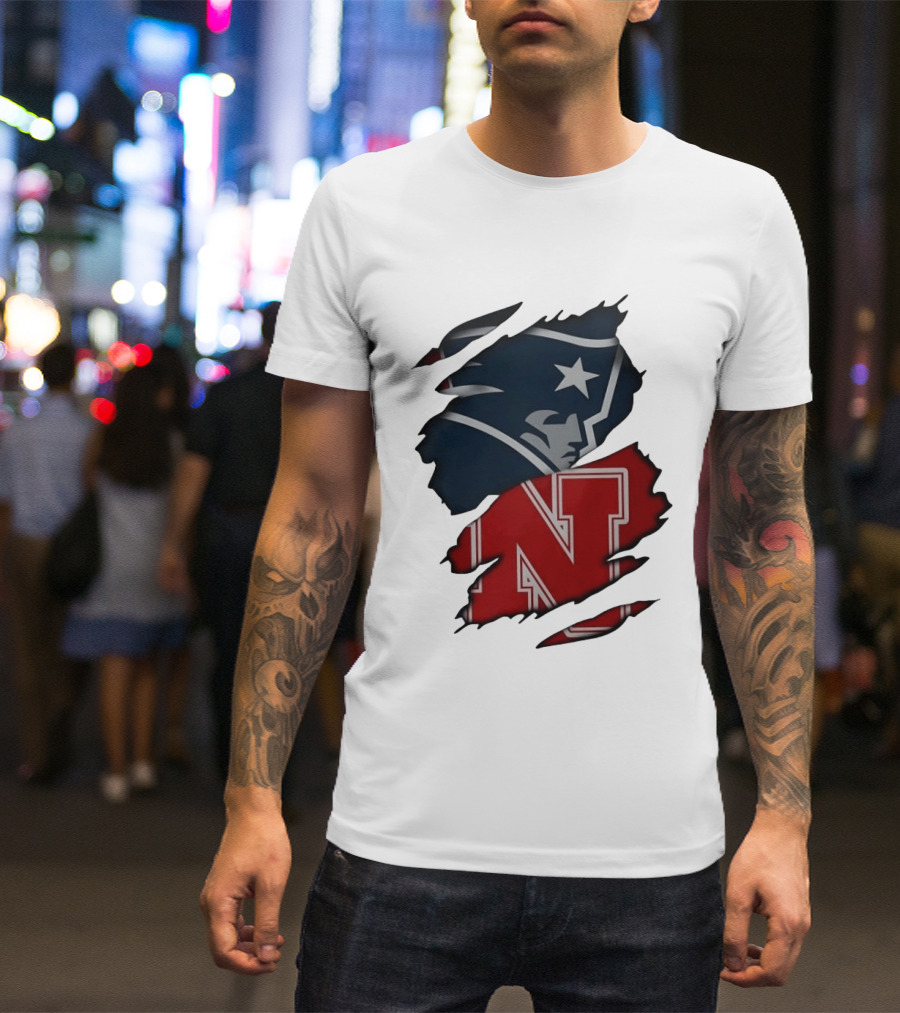 New England Patriots Nebraska Cornhuskers Distressed Logo Mashup T-Shirt