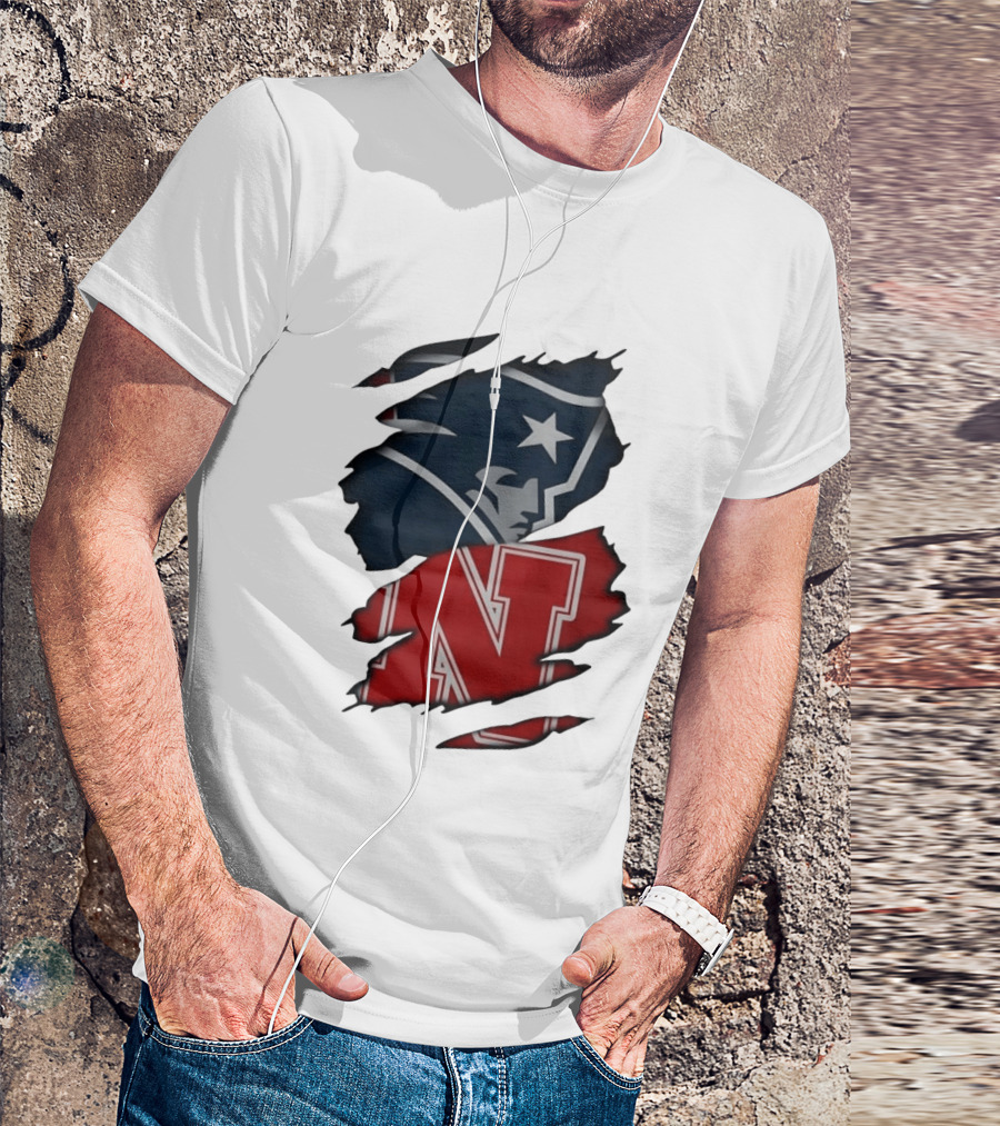 New England Patriots Nebraska Cornhuskers Distressed Logo Mashup T-Shirt