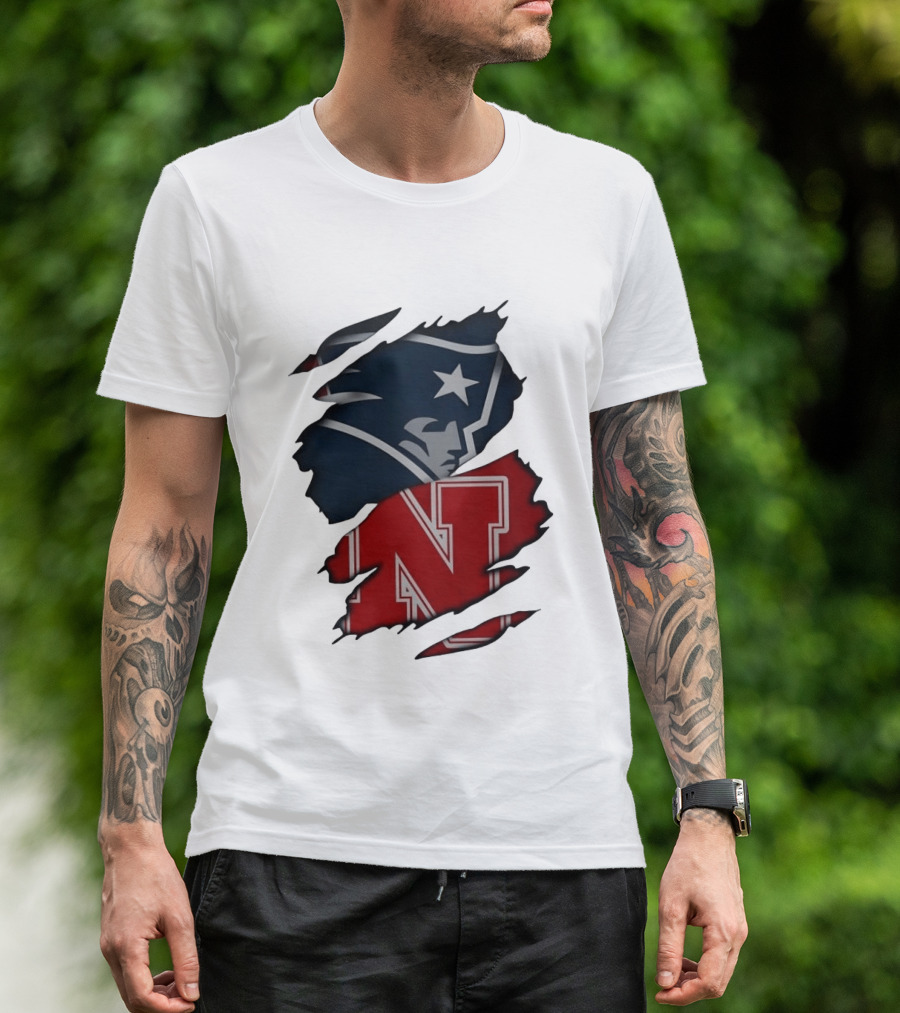 New England Patriots Nebraska Cornhuskers Distressed Logo Mashup T-Shirt