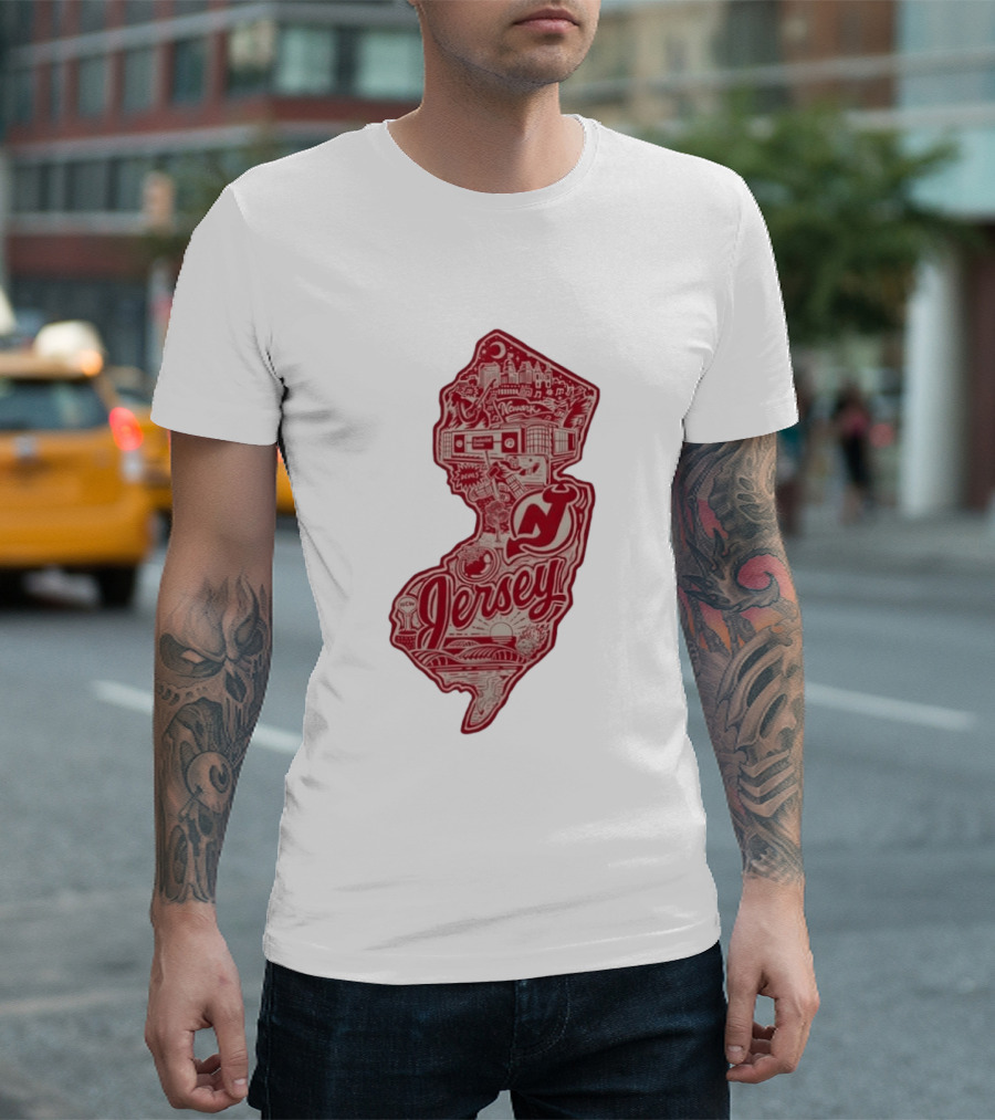 New Jersey Devils Prudential Center Newark Collage Map T-Shirt