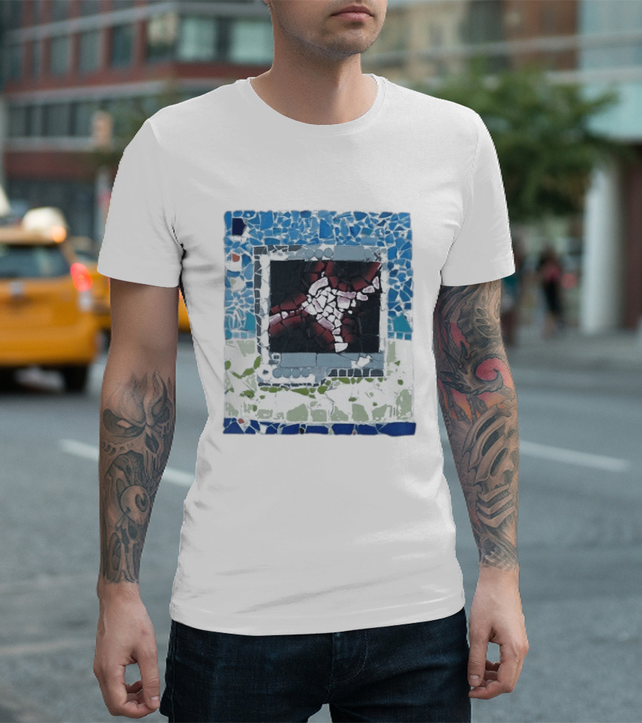 Peach Pit Central Mosaic Blue Abstract Frame T-Shirt