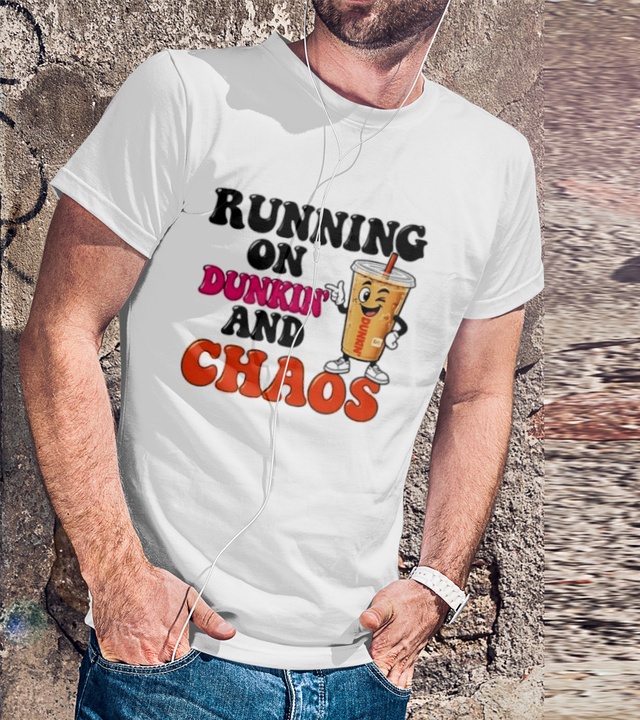 Running On Dunkin' And Chaos Coffee Winking Iced Drink T-Shirt