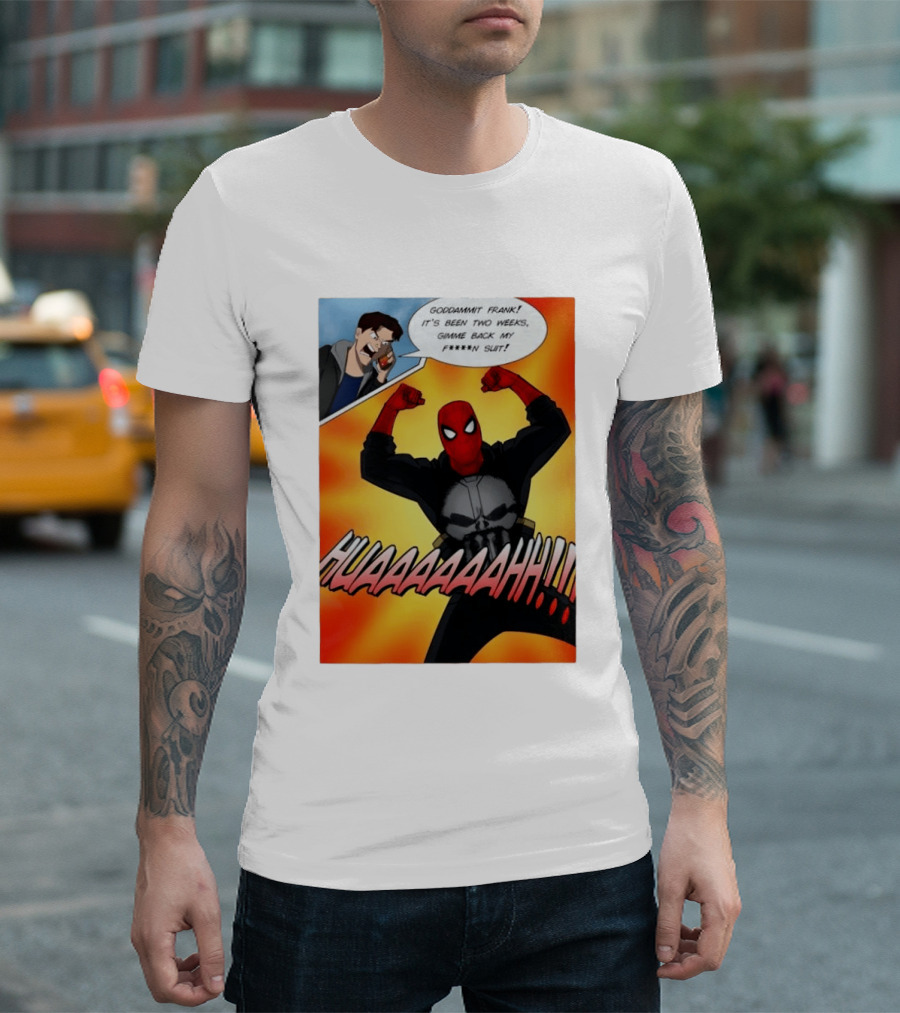 Spider Man And The Punisher Comic Goddammit Frank Huaaahhh Speech Bubble Scene T-Shirt