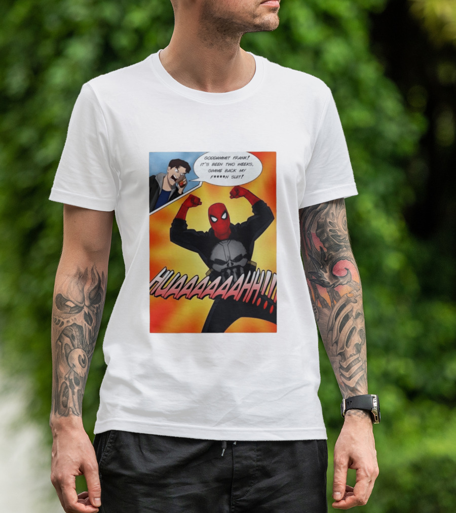 Spider Man And The Punisher Comic Goddammit Frank Huaaahhh Speech Bubble Scene T-Shirt