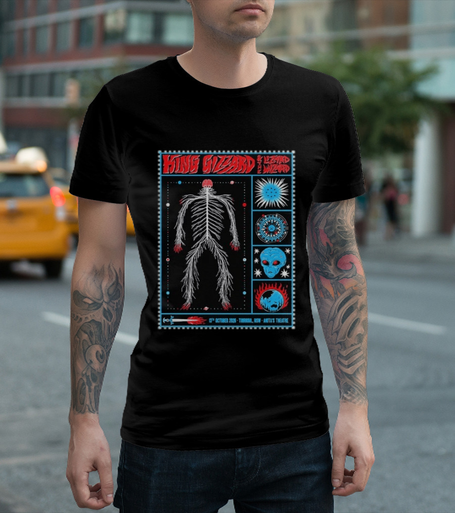 King Gizzard Thirroul NSW Anita's Theatre 13 October 2026 Skeleton Psychedelic T-Shirt