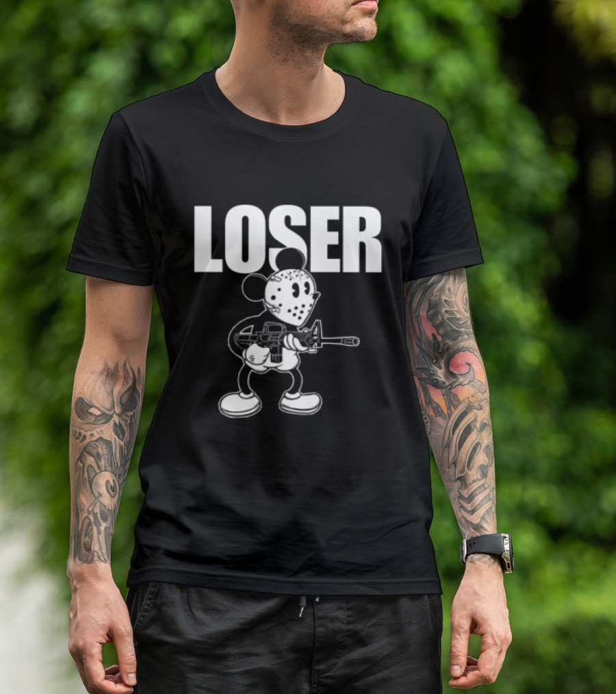 Grimykids Store Loser Masked Cartoon Character With Weapon T-Shirt