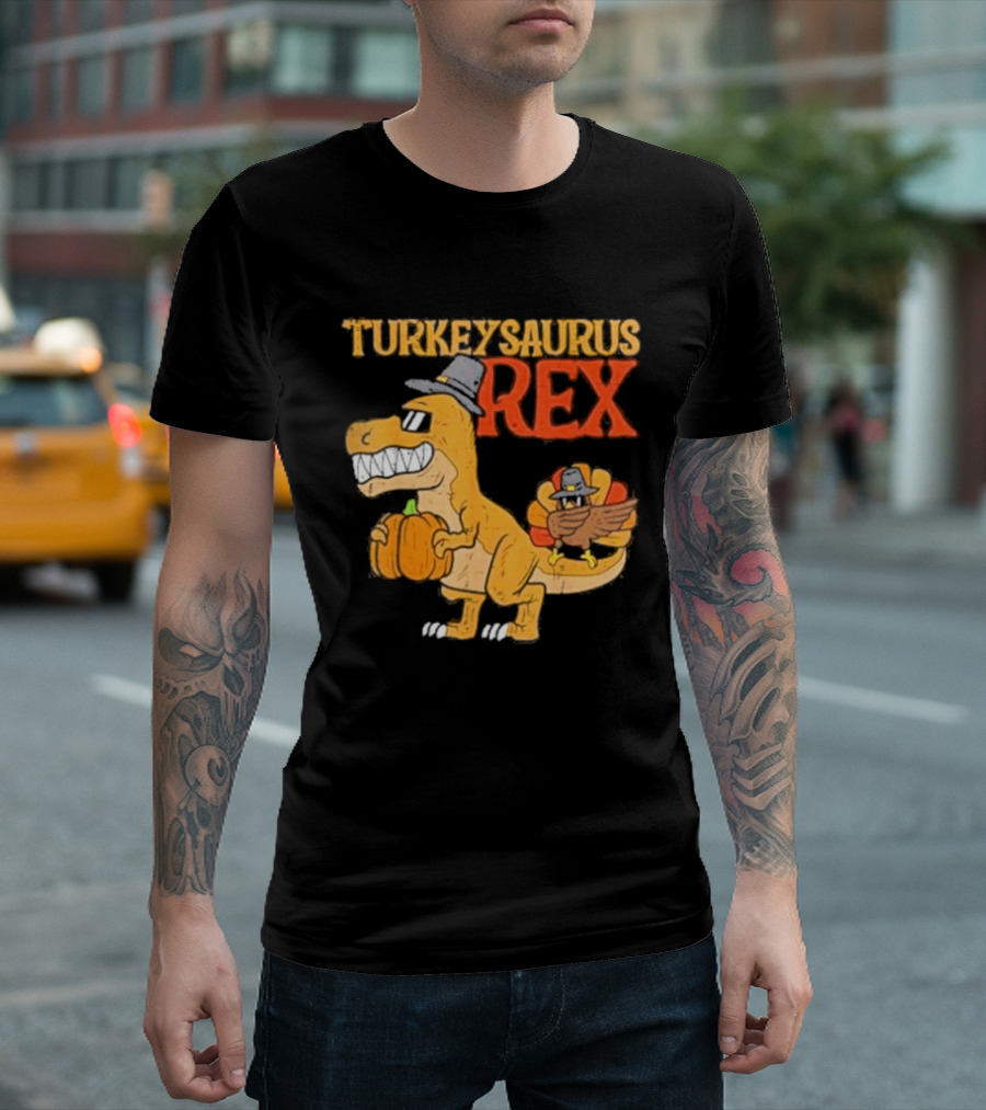 Turkeysaurus Rex Toddler Boys Thanksgiving Dab Turkey Dino 2024 T-Shirt