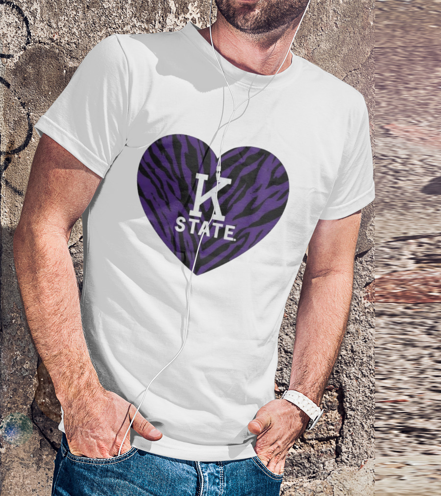 K State Wildcats Purple Zebra Heart Kansas State T-Shirt