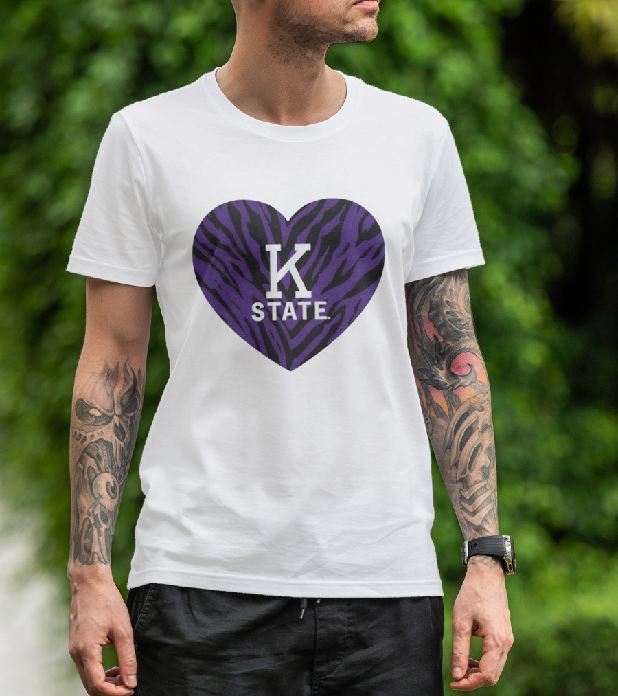 K State Wildcats Purple Zebra Heart Kansas State T-Shirt