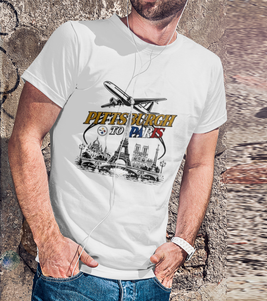 Pittsburgh Steelers Pittsburgh To Paris Eiffel Tower Skyline Airplane T-Shirt