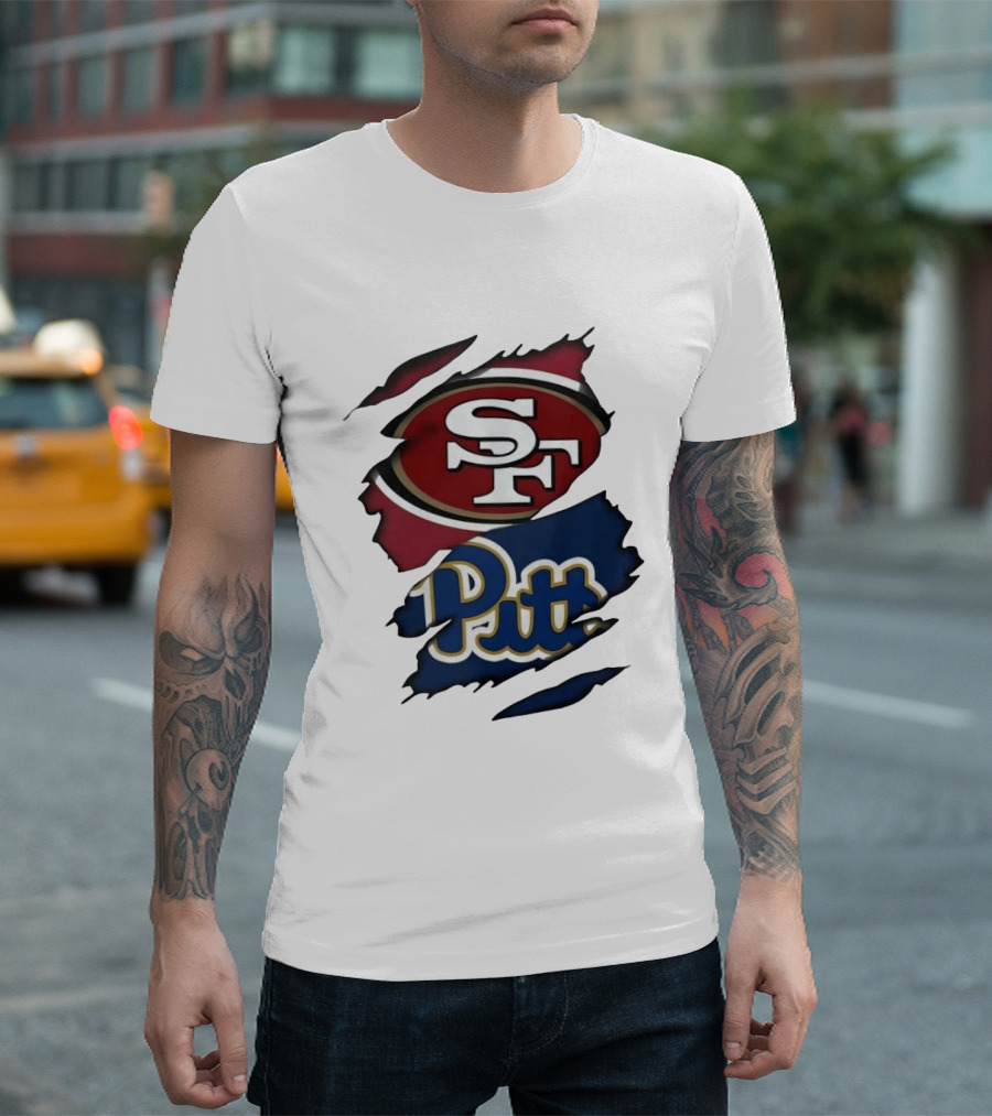 San Francisco 49ers SF Pittsburgh Panthers Pitt Distressed T-Shirt