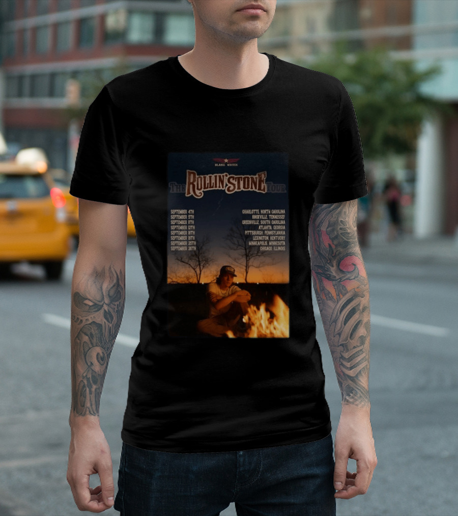 Blake Whiten Rollin' Stone Tour 2025 September Cities Charlotte Nashville Greenville Atlanta Pittsburgh Lexington Minneapolis Chicago T-Shirt