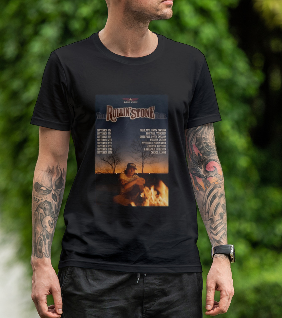 Blake Whiten Rollin' Stone Tour 2025 September Cities Charlotte Nashville Greenville Atlanta Pittsburgh Lexington Minneapolis Chicago T-Shirt