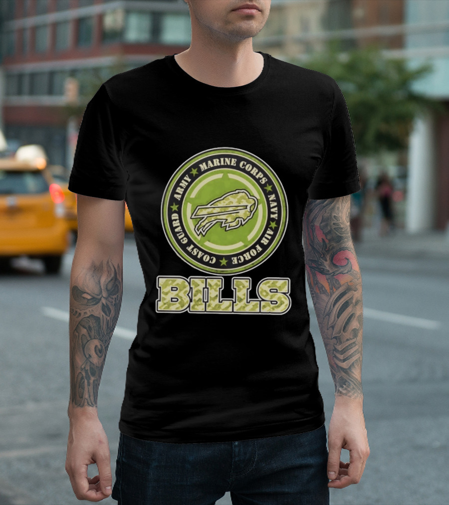 Buffalo Bills Camo Tribute Army Marine Corps Navy Air Force Coast Guard T-Shirt