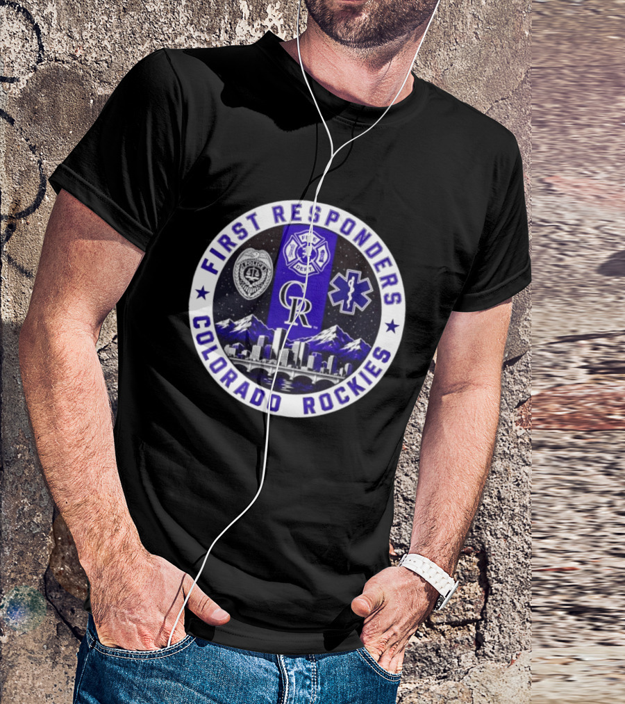 Colorado Rockies First Responders Police Fire Dept City Skyline T-Shirt