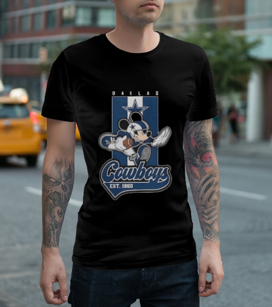 Dallas Cowboys Mickey Mouse Football 1960 Est Blue And White Star T-Shirt