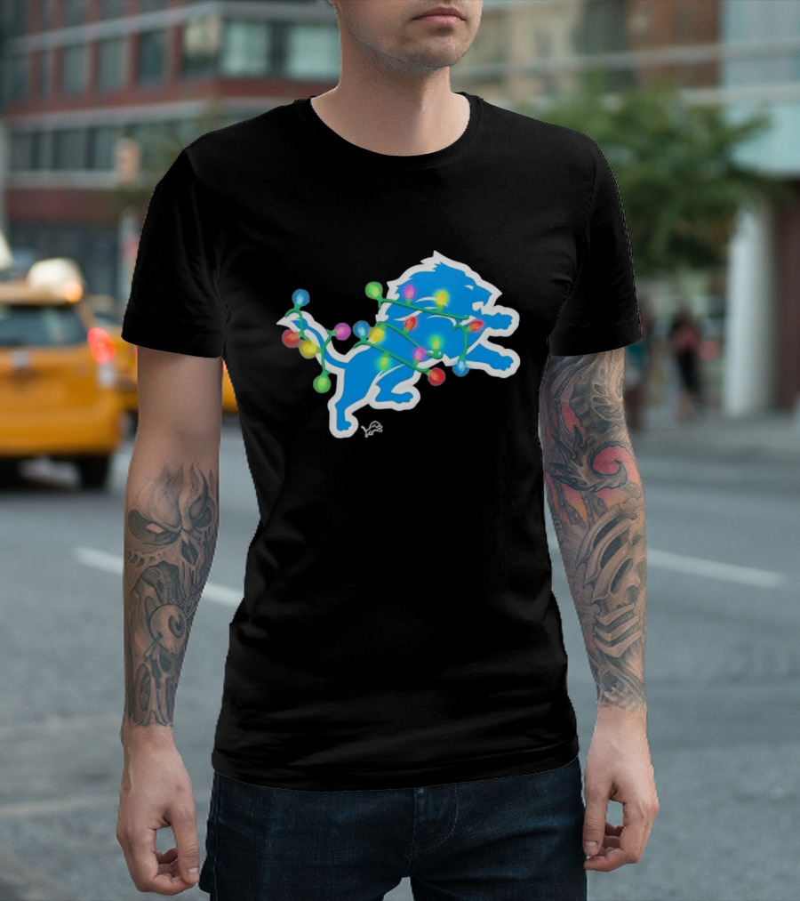 Detroit Lions Holiday Lights Festive Christmas Spirit T-Shirt
