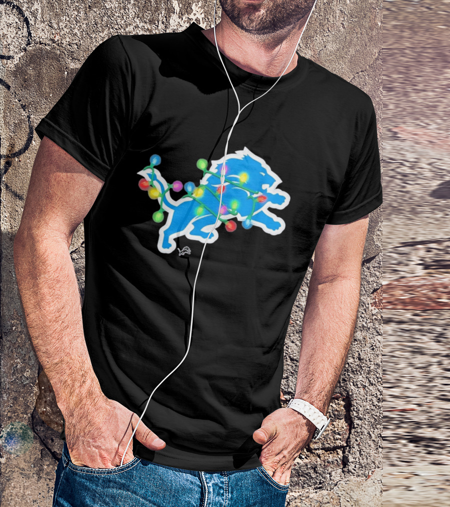 Detroit Lions Holiday Lights Festive Christmas Spirit T-Shirt